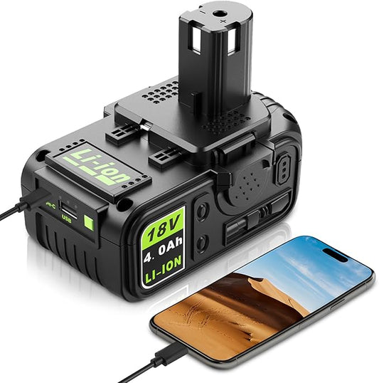 Abeden 18V 4.0Ah Replacement Battery with USB for ONE+ Series,Compatible with 18Volt Lithium Batteries P102 P103 P104 P105 P107 P109 P122 for Cordless Tools (1 Pack)