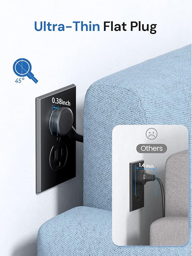 Tower Power Strip with Surge Protector - 12 AC Outlets & 4 USB Ports (2 USB-C), 6FT Extension Cord, Charging Station Tower for Home Office Dorm Travel (Black)