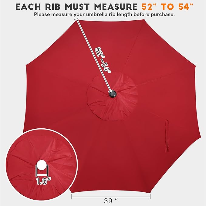 Blissun 9ft Patio Umbrella Replacement Canopy, Market Umbrella Top, Outdoor Table Umbrella Canopy for 8 Ribs, Canopy Only