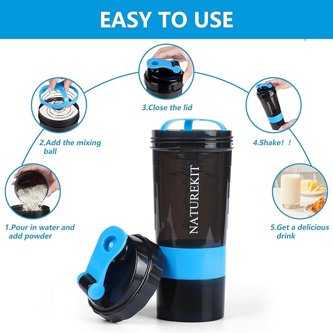 Shaker Bottle,Protein Shaker Bottle, 16 oz GYM Shaker Cup with shaker Ball,Shaker Cups for Protein Shakes, Drink Mixer Bottle with Storage,BAP Free,Leakproof,Blue