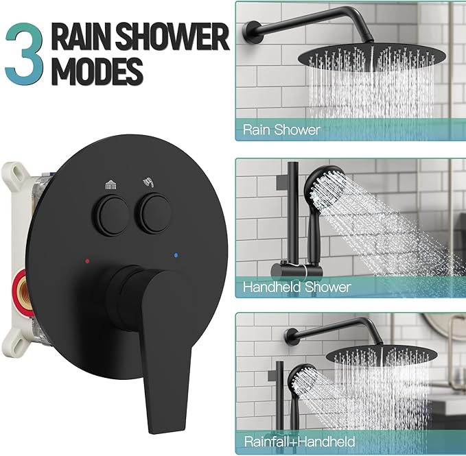 SR SUN RISE Matte Black Shower Faucet Set - 10 Inch Rain Shower Head with Adjustable Slide Bar Combo Set - Wall Mounted Rain Shower System Bathroom (Valve and Trim Kit Included)