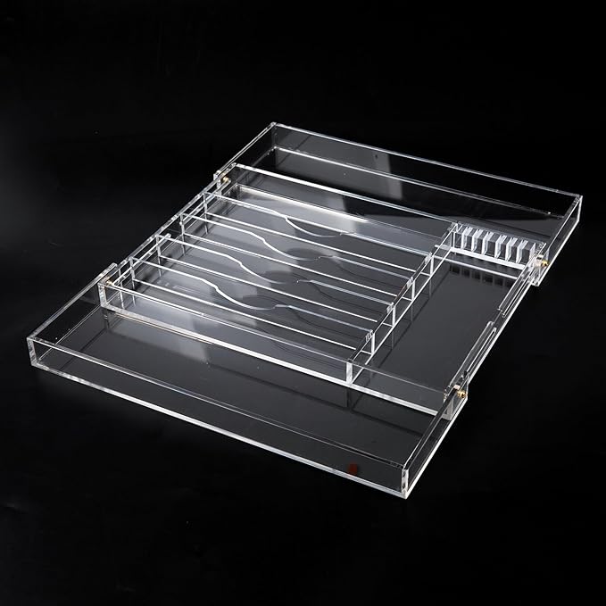 Acrylic Silverware Drawer Organizer Kitchen,Expandable Drawer Organizer,Silverware Organizer for Forks and Knives,Multipurpose Kitchen Organizers Divider and Storage Solution(pull-out,transparency)
