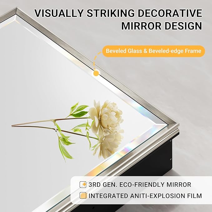 30''x 26'' Brushed Nickel Medicine Cabinet, Recessed or Surface Framed Medicine Cabinet with Beveled Mirror Pre-Assembled, Reversible Bathroom Storage Vanity Cabinet with Adjustable Shelves