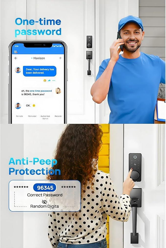 Smart Keyless Entry Door Lock Set w/Front Door Handle, 0.1s Fingerprint Biometric Unlock, APP/Passcodes/Cards Control, Auto Lock Keypad Deadbolt, Easy Install for Entry Bedroom