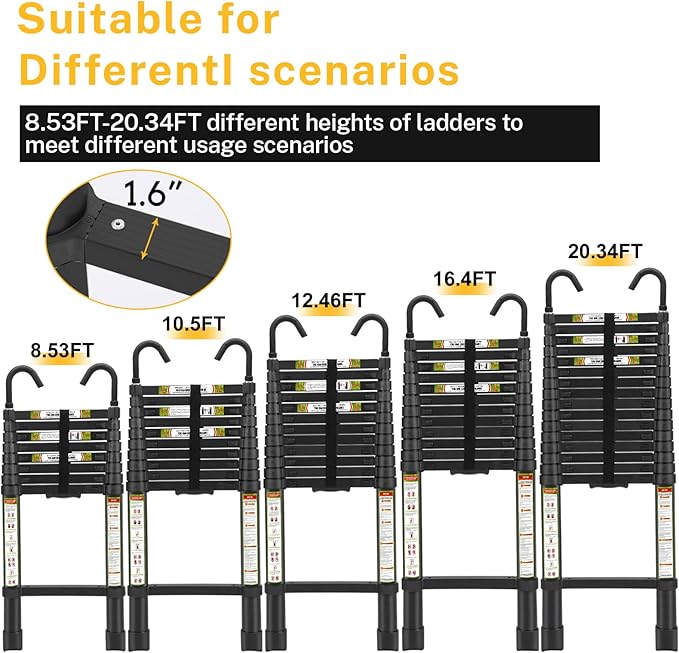 Telescopic Ladder, 20.34FT RIKADE Aluminum Telescoping Ladder with Stable Hook and Non-Slip Feet, Portable Extension Ladder for Household and Outdoor Working 330lb Capacity