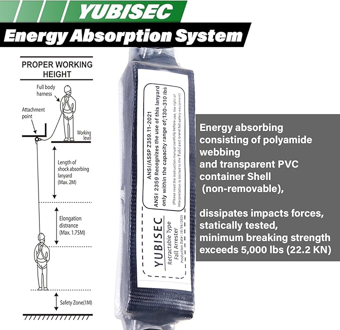 Vertical Lifeline Assembly 25FT, Polyester Rope Harness Safety with Two Grab Snap Hooks Shock Absorber, Fall Protection Safety Rope for Roofing Work, ANSI Compliant