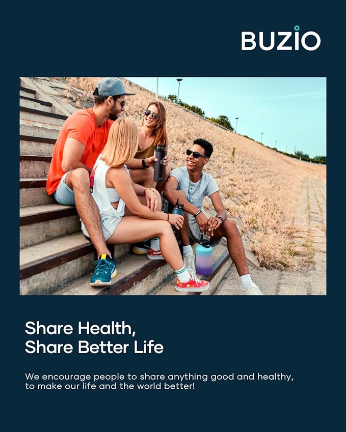 BUZIO 64oz Insulated Water Bottle Stainless Steel Double Wall Leak Proof Half Gallon with Straw Lid and Flex Cap (Cold for 48 Hrs) Sports Flask Metal Travel Mug for Hiking Cycling, Hydrangea