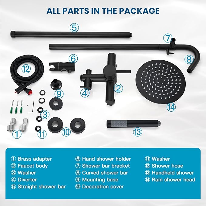gotonovo SUS304 Outdoor Shower Fixture High Pressure Shower System Wall Mount 2 Dual Function Single Handle Shower Kit with 8 Inch Shower Head and Handheld Spray Shower Faucet Combo, Matte Black