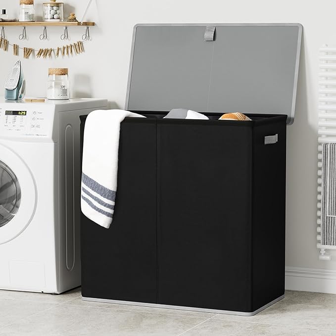 WOWLIVE Laundry Hamper with Lid,180L Large Laundry Basket 3 Section with Removable Washing Bags,Collapsible Waterproof Dirty Clothes Hamper for Laundry Room Bathroom Dorm,Black