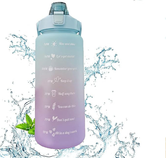 Frosted Gradient Color Water Bottle with Straw, 2000ml Leakage Proof Sports Bottle for Office, Gym, Outdoor(Light Green)