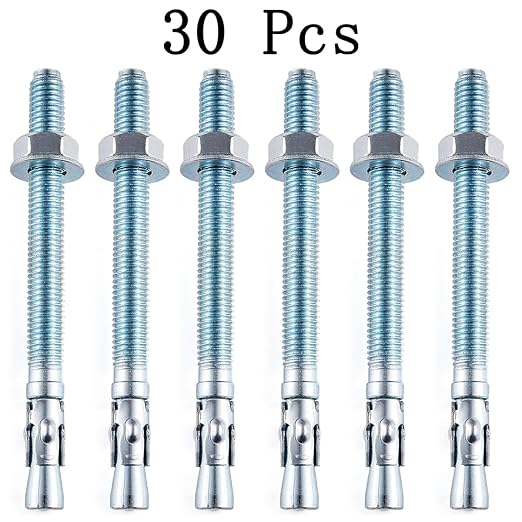30 Pcs M12 x5-1/2 Zinc-Coated Wedge Anchors for Heavy Duty Concrete Wall Anchor Cement Wall Base Bracket Concrete Mounting (30, M12 x5-1/2)