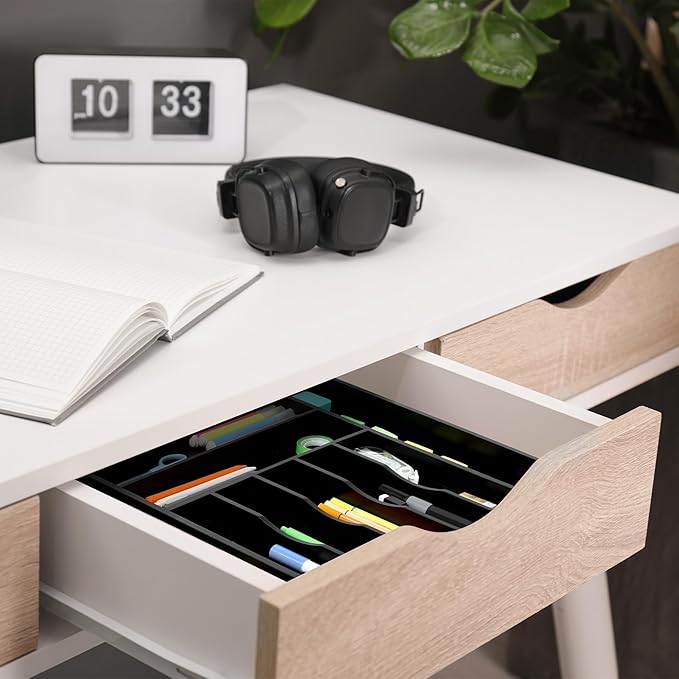 Large Premium Bamboo Silverware Organizer - Expandable Drawer Organizer & Utensil Organizer - 17"x19.7" Cutlery Tray with Dividers for Kitchen Utensils and Flatware (7-9 Slots) (Black)