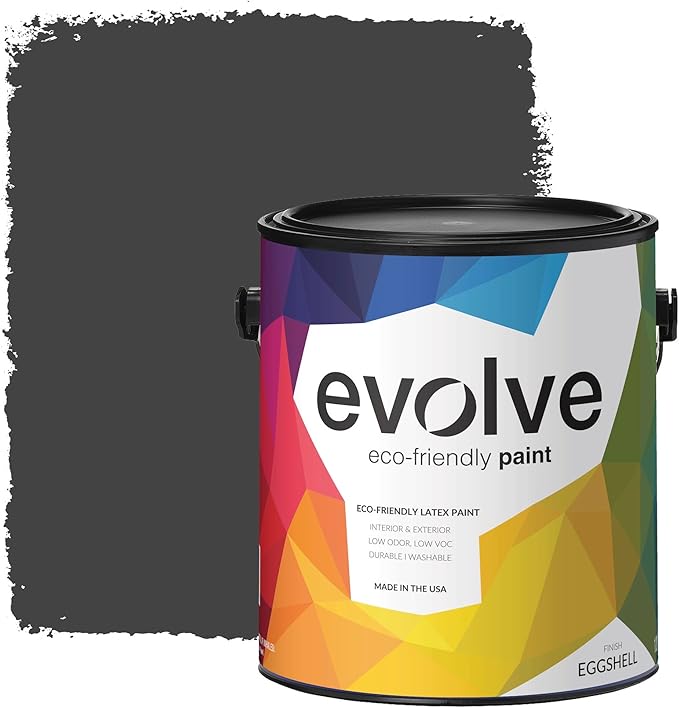 EVOLVE Paint & Primer: Environment-friendly, Low Sheen with One-coat Coverage for Interior & Exterior surfaces (Black Iron, 1-Gallon)