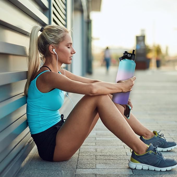 Kerilyn Stainless Steel Insulated Water Bottle, 40oz Double Wall Vacuum Insulated Water Bottle Leak Proof with Silicone Straw, Wide Mouth Lid, BPA Free, Keep Cold and Hot, 40oz, Pink Gradient