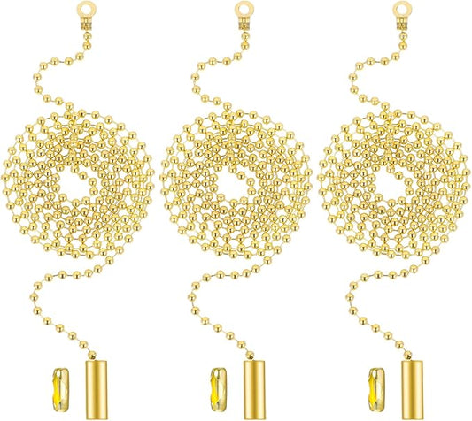 3 Pack Pull Chain String Extension Ceiling Fan Pull Chain Stainless Steel Switch Chain Extender wif Connector, for Ceiling Fan Light Fixture Light Bulb,1 Meter Length(Gold)
