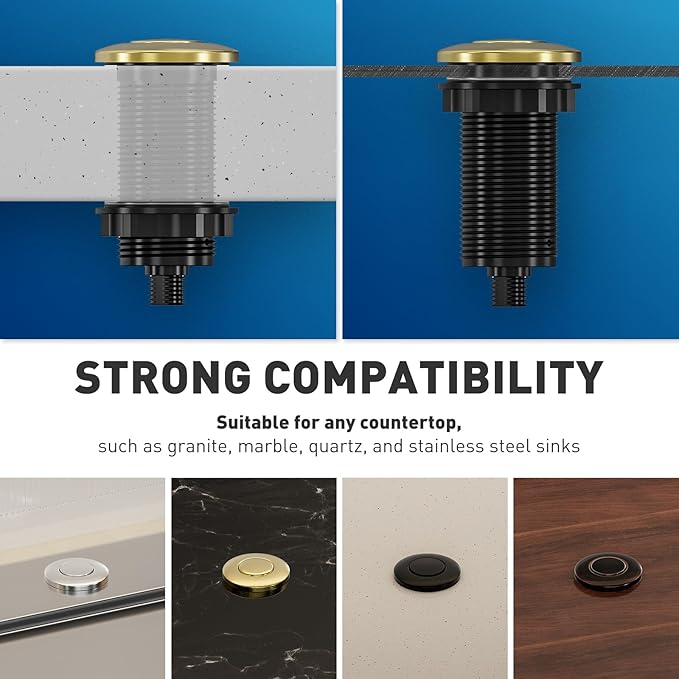 Garbage Disposal Air Switch Kit Sink Top Waste Disposal Long Stainless Steel Black On/Off Air Button Food and Waste Disposals Part, UL Listed