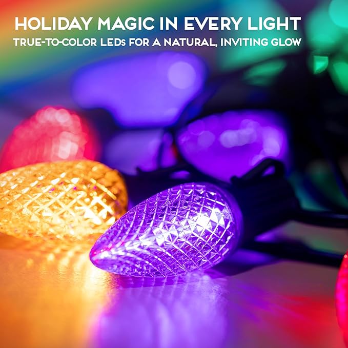 HLO Lighting Set of 500 C9 LED Christmas Lights | Multi-Colored (R, G, B, Y, P) C9 LED Light | Faceted Bulbs for Indoor & Outdoor Use | Christmas Outdoor Décoration