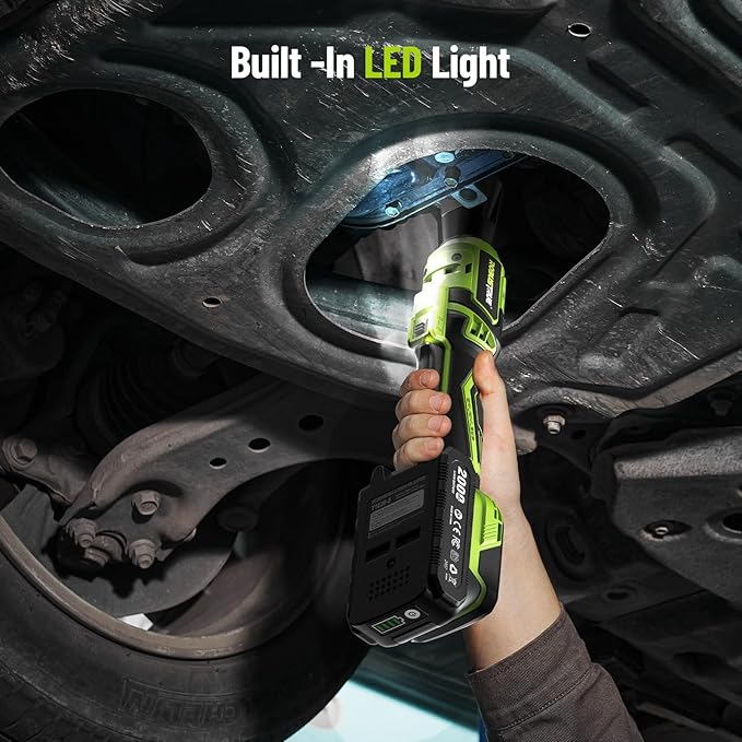 1/2" Electric Ratchet Wrench: 66Ft-lbs/400 RPM Variable Speed Cordless Power Ratchet Kit with 2x2000mAh Li-Ion Batteries, 8 Sockets, 1/4" and 3/8" Adapters, 3" Extension Bar for Auto Repair