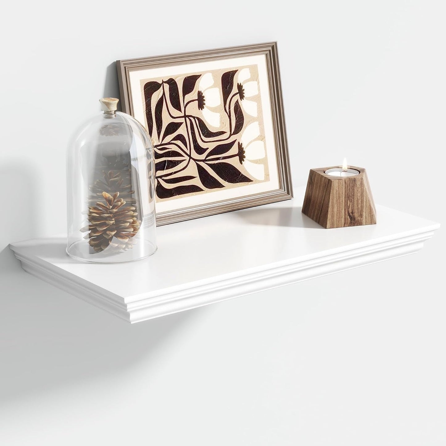 Floating Shelves for Wall, 16 Inch Wall Mounted White Hanging Shelf for Kitchen, Living Room, Office, Bedroom, Bathroom, Retro Vintage Wood Bookshelf for House Decor