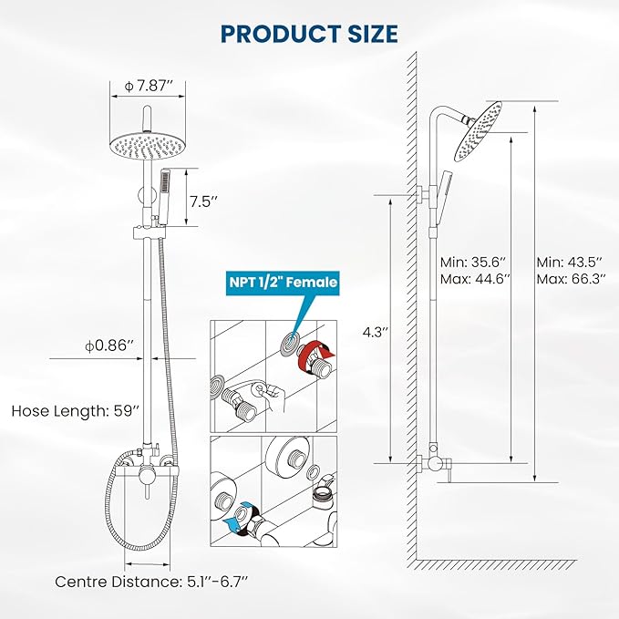 gotonovo SUS304 Outdoor Shower Fixture High Pressure Shower System Wall Mount 2 Dual Function Single Handle Shower Kit with 8 Inch Shower Head and Handheld Spray Shower Faucet Combo, Matte Black