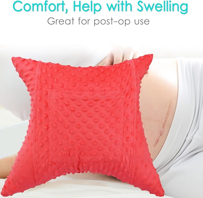Heart Surgery Pillow Cough Recovery Pillows with 2 Pockets for Open Heart Surgery Bypass Mastectomy Breast Cancer Lumpectomy Chemo Port Pacemaker Broken Ribs Must Have Gifts Minky Dot Red