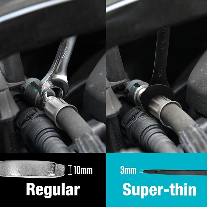 DURATECH Super-Thin Open End Wrench Set, Metric, 8-Piece, 5.5mm to 27mm, Black Electrophoretic Coating, with Rolling Pouch