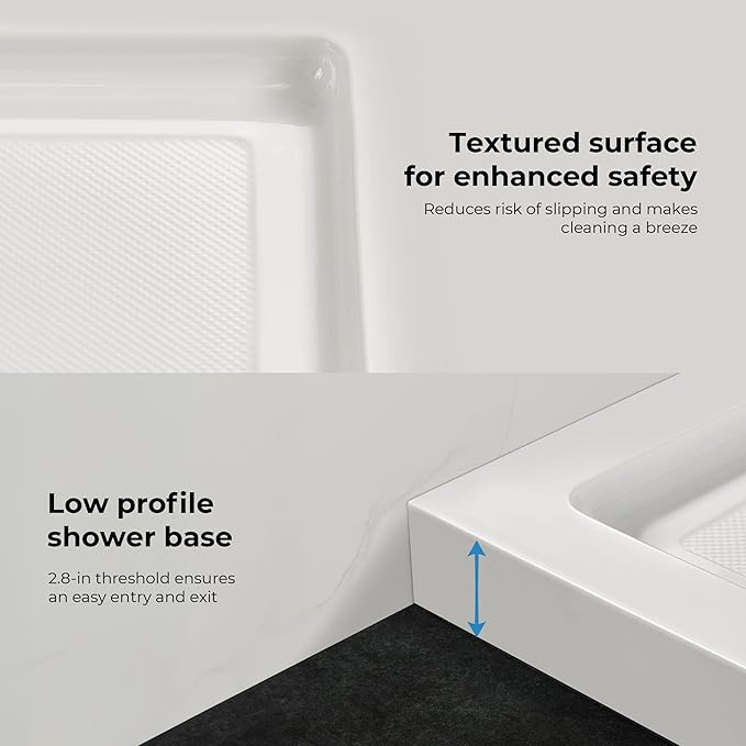 OVE Decors 38 in. W x 32 in. D Shower Base Pan Square, Center Drain, White Acrylic, Reversible Design