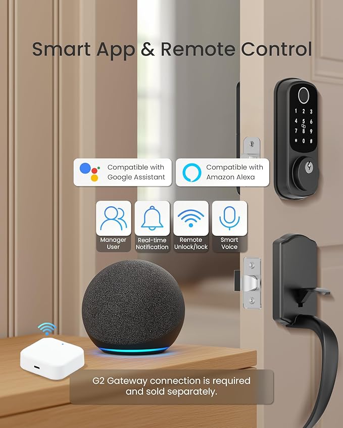 DESLOC B200 Keyless Entry Door Lock with Handle Set, Smart Locks for Front Door, Deadbolt Smart Lock, Front Door Locks Set, Electronic keypad Deadbolt with Handle, 12 Months Battery, IP54