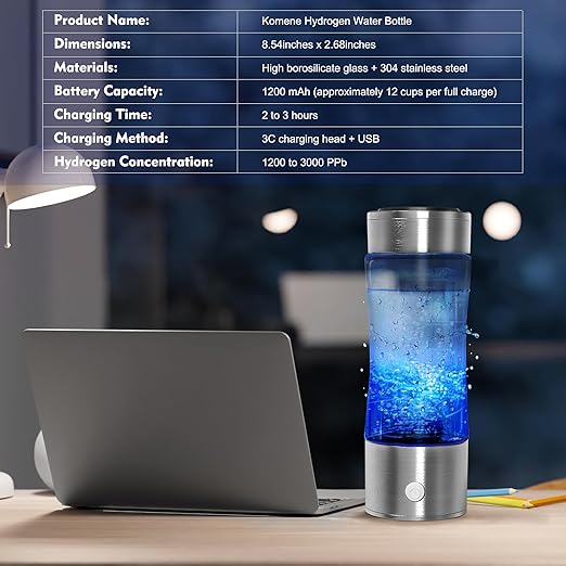 Komene Hydrogen Water Bottle with PEM SPE Technology, PEM Electrolysis Hydrogen Generator LED Display, Hydrogen Water Ionizer Machine for Home Office Travel, Best Gifts for Men and Women