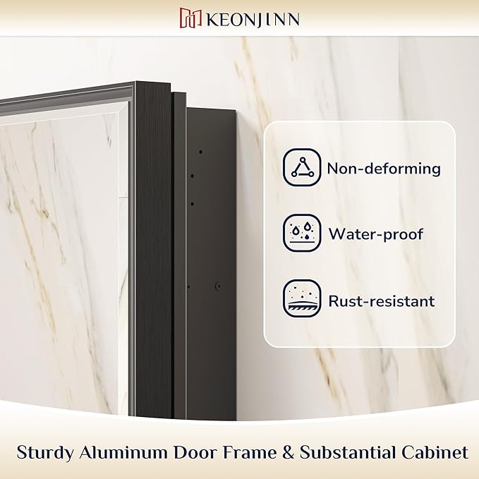 Keonjinn 24” x 30” Black Bathroom Medicine Cabinets with Mirror Recessed or Surface Wall-Mounted Aluminum Alloy Metal Framed Beveled Bathroom Mirror, Large Single Door Farmhouse Storage Cabinet Mirror