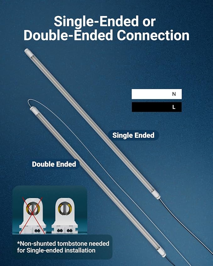 Sunco 50 Pack T8 LED Bulbs 4 Foot, LED Fluorescent Tube Replacement, 4ft LED Tube Light, Ballast Bypass, 18W, 2200 LM, Selectable CCT 3000K/3500K/4000K/5000K/6000K, Single Ended Power, Clear Lens UL