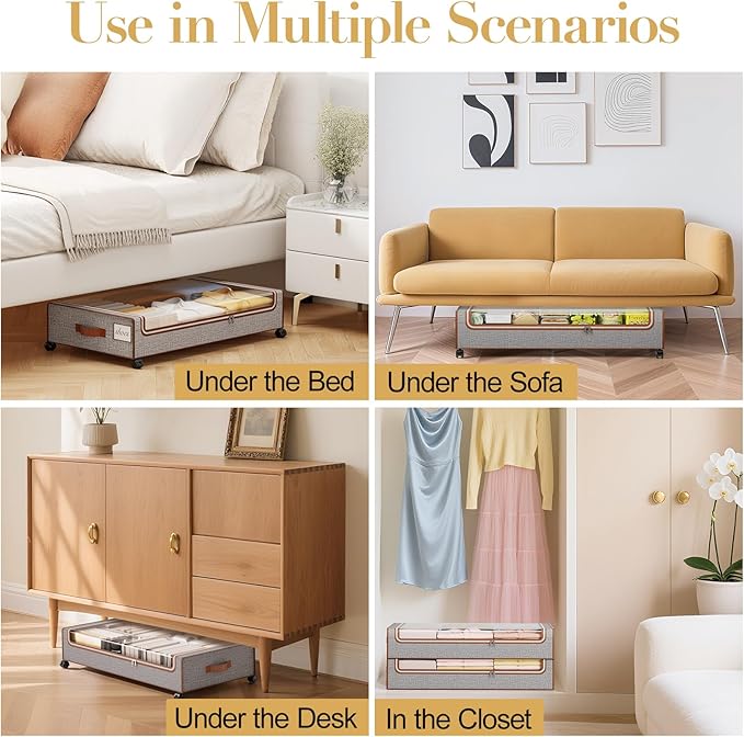 Yecaye Under Bed Storage with Wheels, 2 Pack Under Bed Storage Containers with Clear Lids & Label, XXL Large Lapacity Rolling Under Bed Drawers for Clothes, Shoes, Blankets