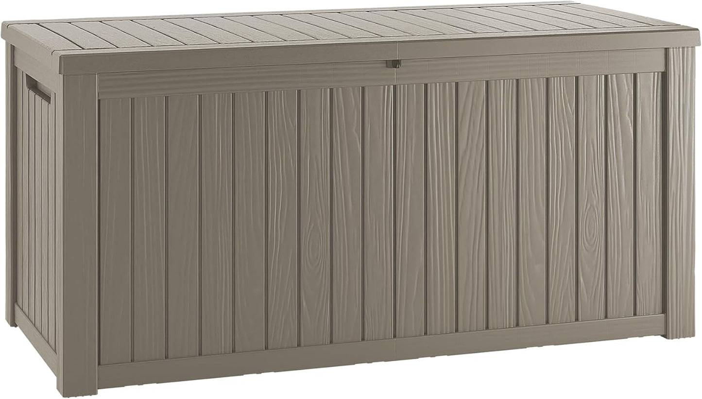 200 Gallon Resin Deck Box, Waterproof Outdoor Storage Bin for Patio Furniture, Pool Accessories, and Garden Tools, Lockable & UV-Resistant, Grey