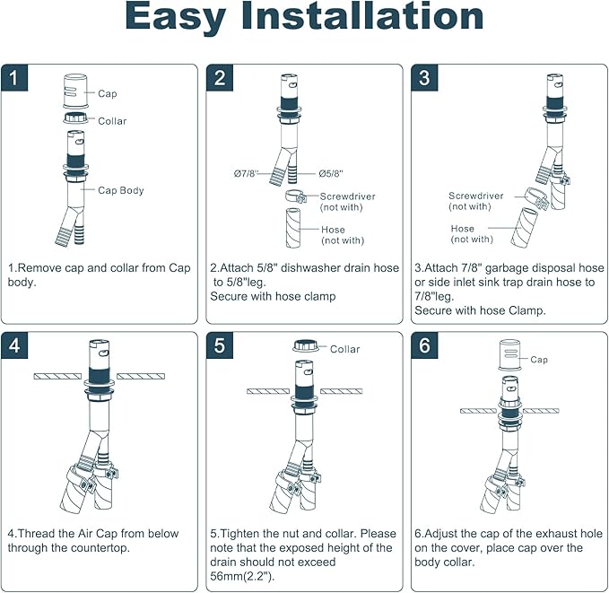 Dishwasher Air Gap Cover, Dishwasher Air Gap Cap for Kitchen Sink, Solid Brass Dishwasher Overflow Vent Cap Replacement Kit, Matte Black