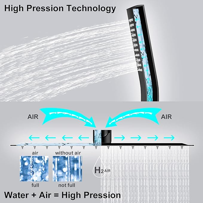 NERDON Shower System, 12 Inch Matte Black High Pressure Rain Shower Head with Handheld, Wall Mounted Mixer Shower Combo Set, Bathroom Rainfall Shower head Shower Faucet Brass Shower Valve and Trim