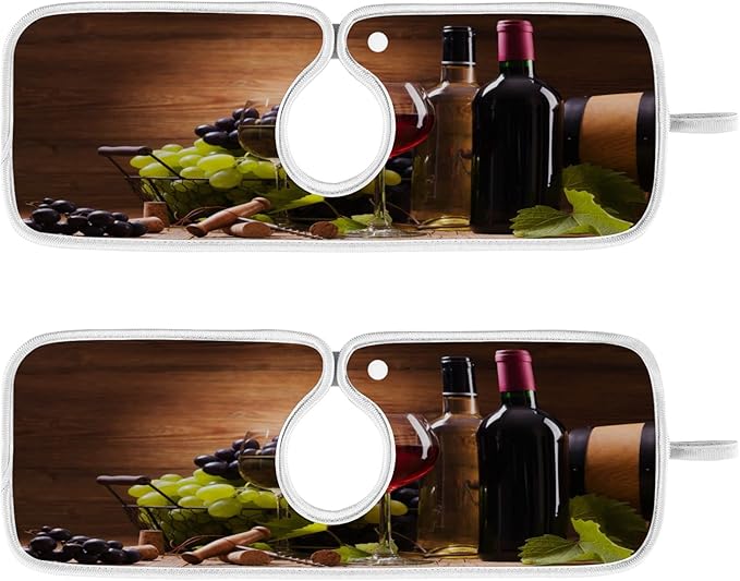 Red Wine Grapes Faucet Water Catcher Mat 2 Pack Vintage Wooden Background Drying Mat Absorbent Bathroom Faucet Handle Drip Catcher Tray Bar RV Kitchen Sink Splash Guard 14x5 Inches