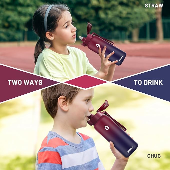 32oz Water Bottle with Removable Straw and Spout Lid Two Ways to Drink, 18/10 Stainless Steel Insulated Water Bottle, BPA-Free, Leak Proof, Double wall, for Sports, Gym