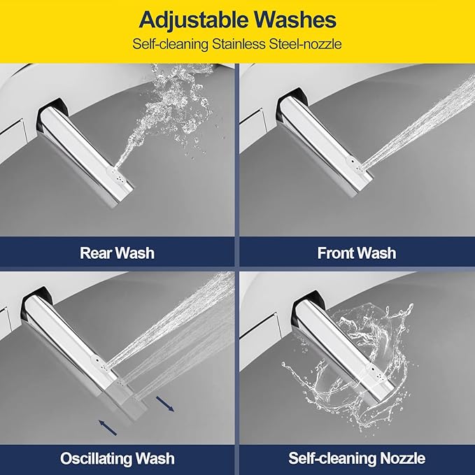 Bidet Toilet Seat, Smart Unlimited Warm Water, Electronic Heated Toilet Seat with Remote Control, Turbo Wash, Dryer, Rear and Front Wash, Slow Closes, Night Light, White, 102S-W