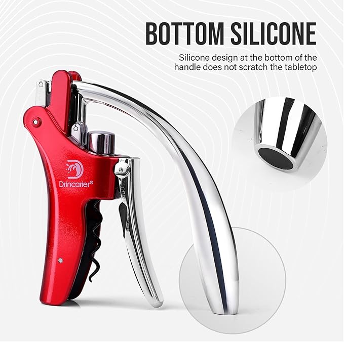 Vertical Lever Corkscrew with Non-Stick Worm, Compact Rabbit Wine Opener Wine Bottle Opener with built-in Foil Cutter (Red)