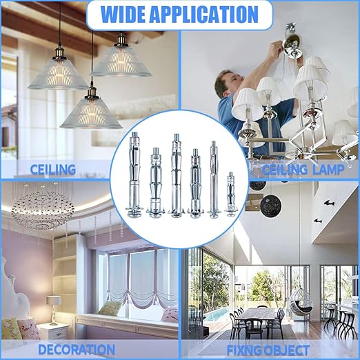 Glarks 42Pcs 6 Size Heavy Duty Zinc Plated Steel Molly Bolt Hollow Drive Wall Anchor Screws Assortment Kit for Drywall, Plaster and Tile