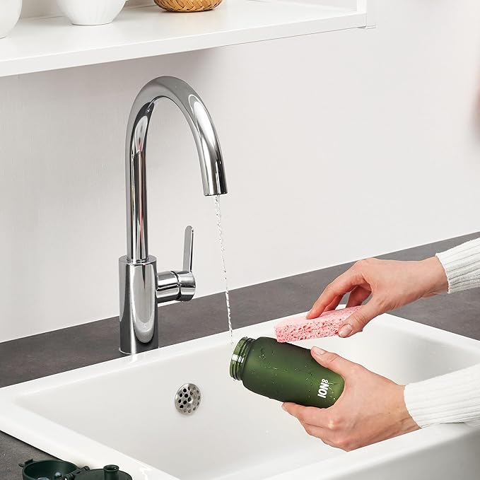 Ion8 Small Water Bottle, 350 ml/12 oz, Leak Proof, Easy to Open, Secure Lock, Dishwasher Safe, BPA Free, Carry Handle, Hygienic Flip Cover, Easy Clean, Odor Free, Carbon Neutral, Dark Green