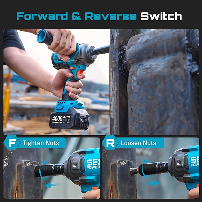 Seesii [2025 Upgraded] Impact Wrench 885Ft-lbs (1200N·m): 1/2" Cordless Impact Gun with Detachable Handle, 21V High Torque Power Impact Driver 2x 4.0Ah Batteries for Family Car/Pickup Truck/Mower