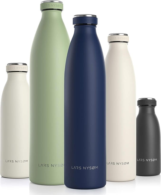 LARS NYSØM Stainless Steel Insulated Water Bottle 12oz 17oz 25oz 34oz 51oz | BPA-free Insulated Thermo Flask for Hot and Cold Beverages | Leakproof Drinking Bottle (Navy Blue, 34oz)