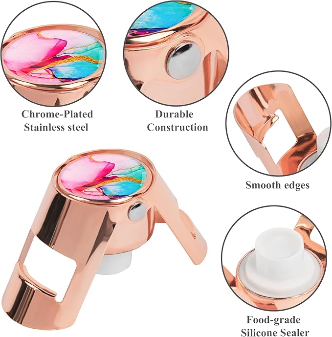 LIZIMANDU Champagne Stopper, Stainless Steel Bottle Plug Sealer for Sparkling Wine, Superior Leak,keeps Wine, Champagne, Prosecco, Cava, and Sparkling Wine fresh longer(1-Red Green Splash Ink)