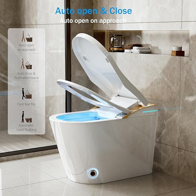 Smart One-Piece Toilet with Built-in Bidet, Elongated Tankless Design, Instant Warm Water, Dual Flush with Auto & Foot Sensor, Heated Seat, ADA Height, Foam Shield, Modern Bathroom Toilet
