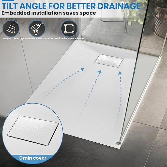 Shower Base with Drain, Non-Slip Shower Pan 60"×36", White SMC Shower Tray for Bathroom Assembly