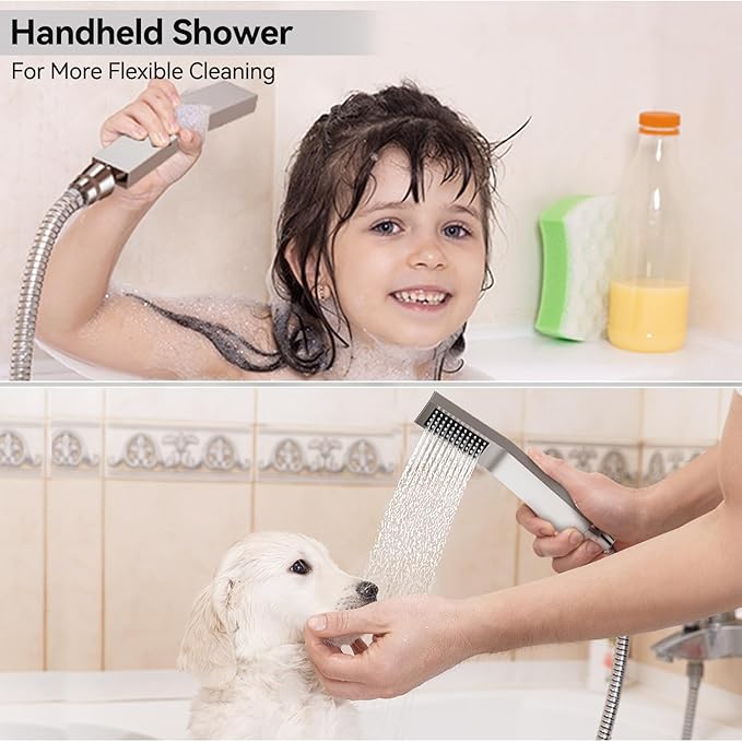 Shower Faucet Set Brushed Nickel Shower System, STARBATH 12+6" Double Rain Shower Head and Handheld Spray for Two Person, Ceiling Mount 3 Way Shower Valve with 5 Diverter and Trim Kit Shower Set