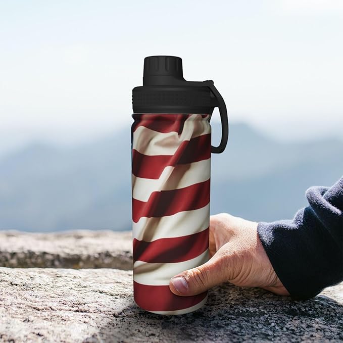 Cerburny Insulated Water Bottle Red USA Flag 18 oz Stainless Steel Bottles With Lid Leak Proof Gym Sport Water Jug For Men Women Adults