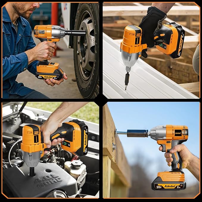 1/2 Power Impact Wrench 400N.m/ 300ft-lbs Impact Gun Cordless Electric Impact Driver with Battery and Charger include 17/19/20/21mm Sockets and 5 inch Extension Rod