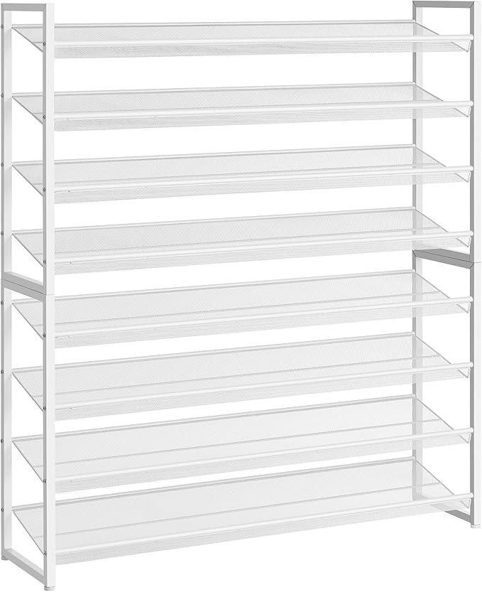 Shoe Rack, Long Shoe Organizer,Max Holds 50 Pairs,8 Tier Metal Shoe Storage Shelf,4-Tier Stackable Shoes Organizer for Garage, Entryway,White